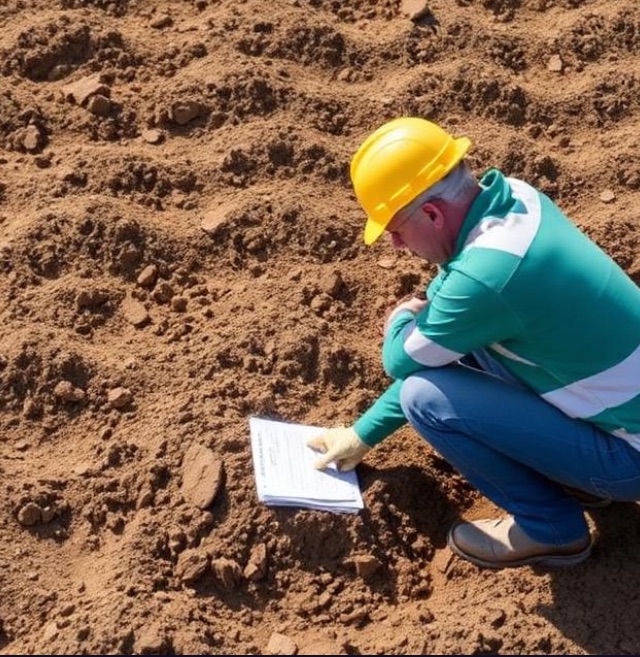 On-site soil compaction testing during grading work for foundation preparation.