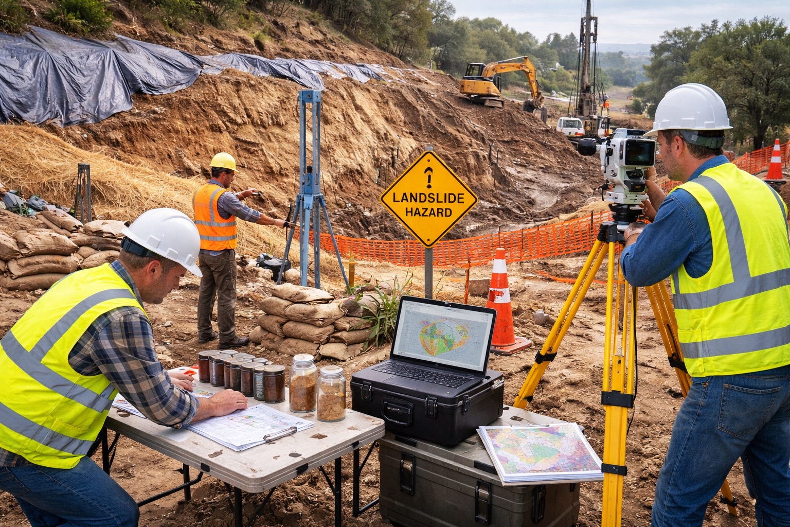 Geotechnical engineers conducting on-site soil sampling in Los Angeles County as part of a Geotechnical Report Southern California projects require for grading and foundation design.