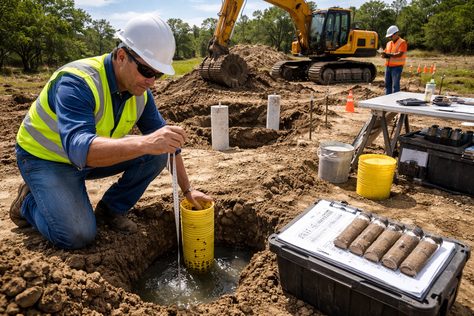 Geotechnical engineers conducting on-site soil sampling in Los Angeles County as part of a Geotechnical Report Southern California projects require for grading and foundation design.