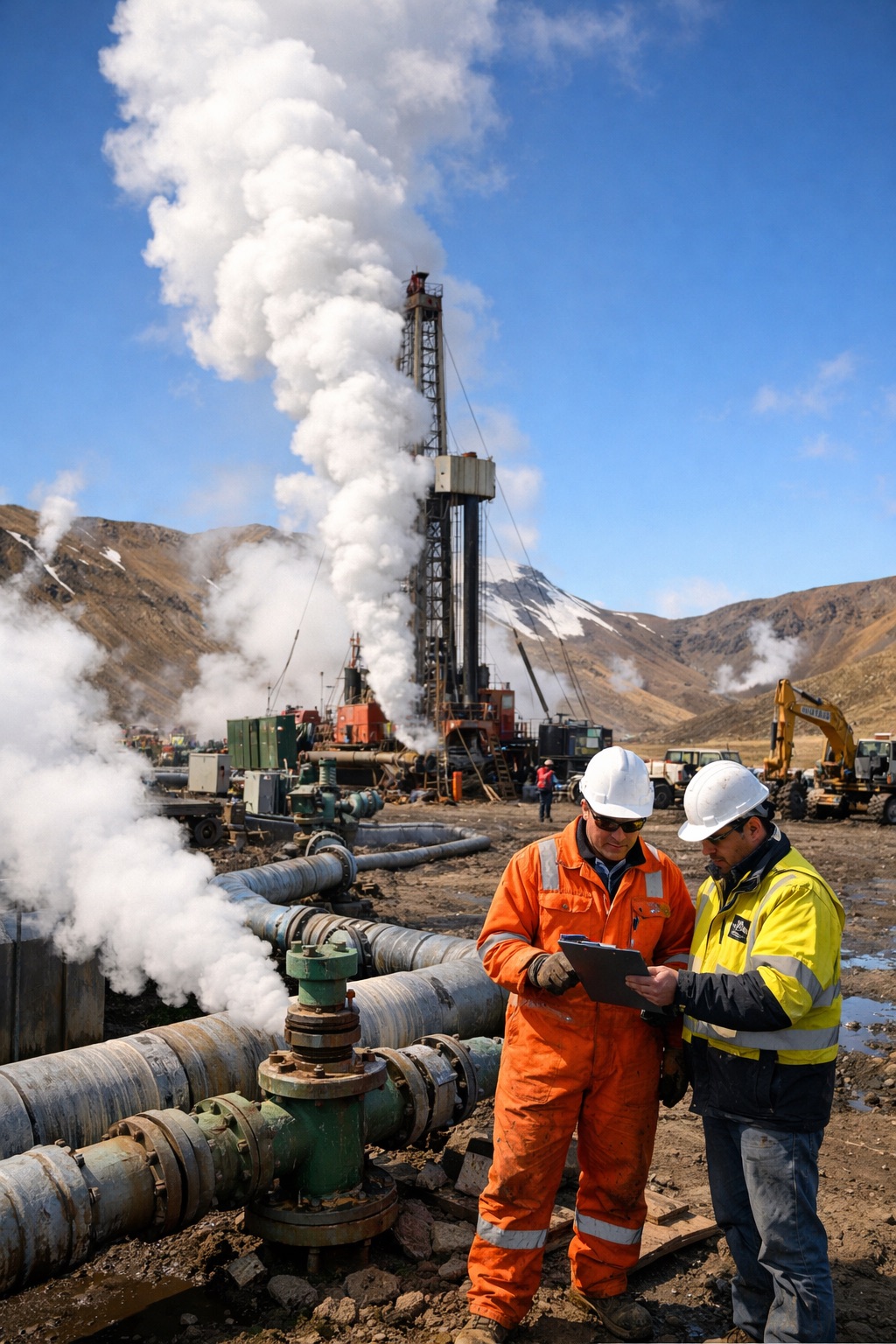 Geotechnical engineers inspecting soil conditions and site excavation for retaining wall construction in a hillside urban development project.