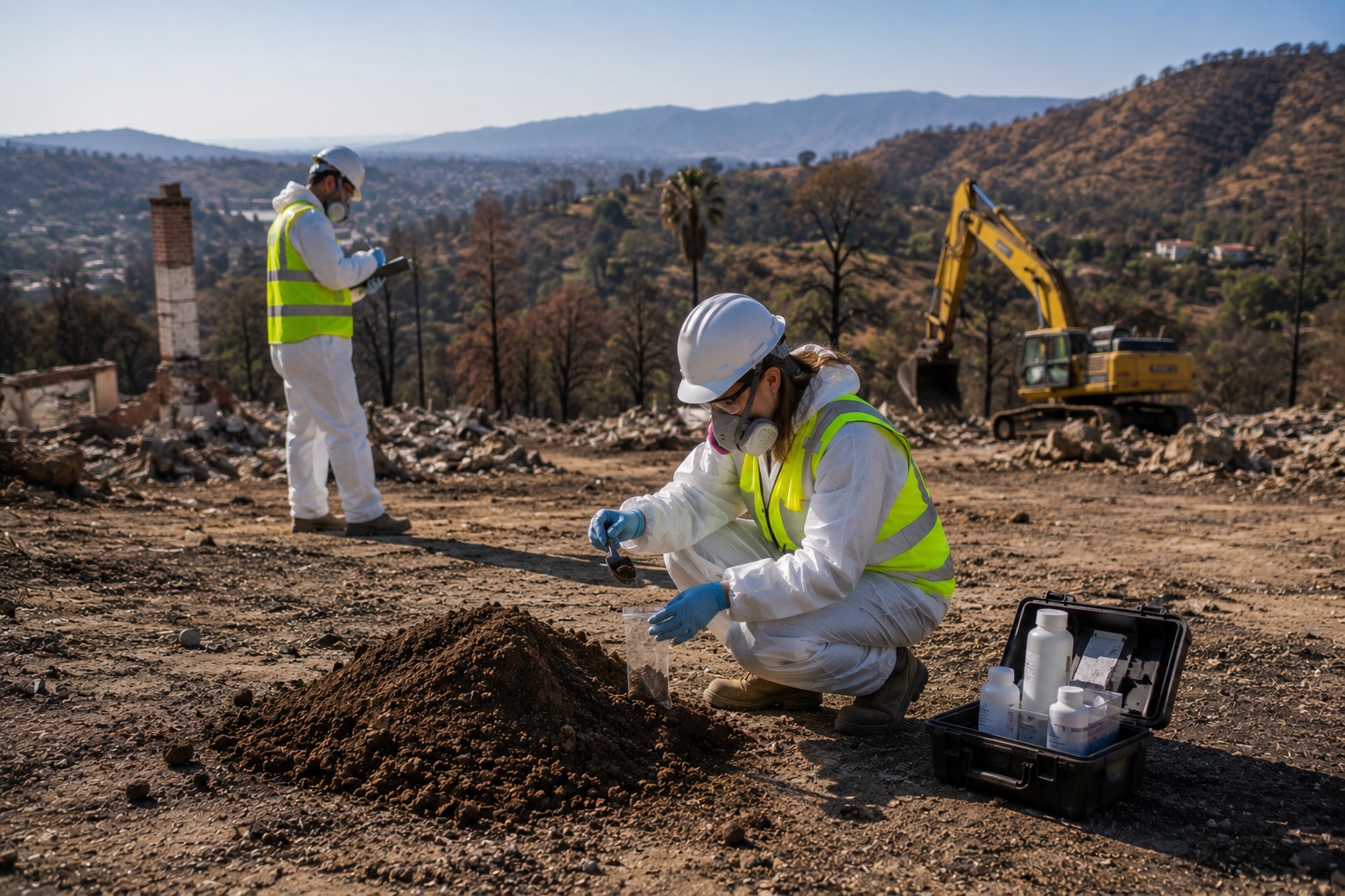 Caption 2 Geotechnical engineers conducting on-site soil sampling in Los Angeles County as part of a Geotechnical Report Southern California projects require for grading and foundation design.