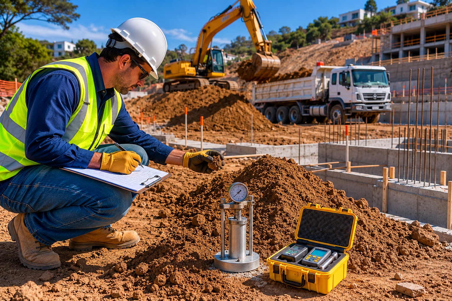 Deputy Grading Inspector conducting soil inspection and site grading observation to ensure proper excavation, compaction, and construction quality control.