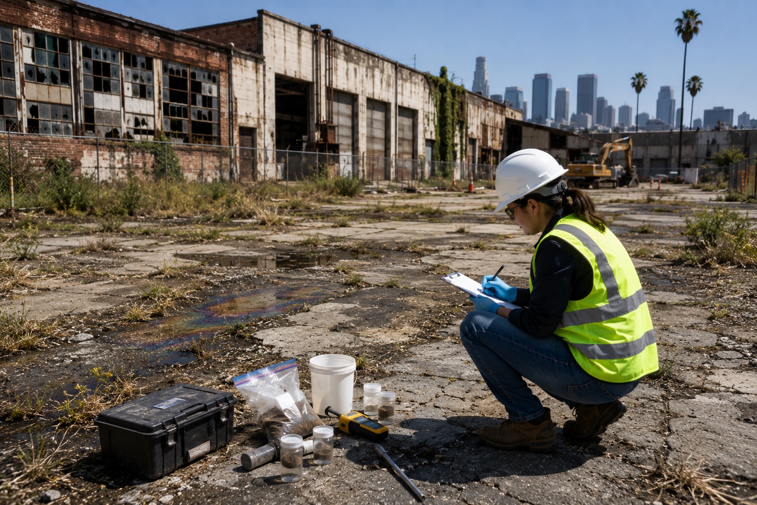 Geotechnical engineers conducting on-site soil sampling in Los Angeles County as part of a Geotechnical Report Southern California projects require for grading and foundation design.