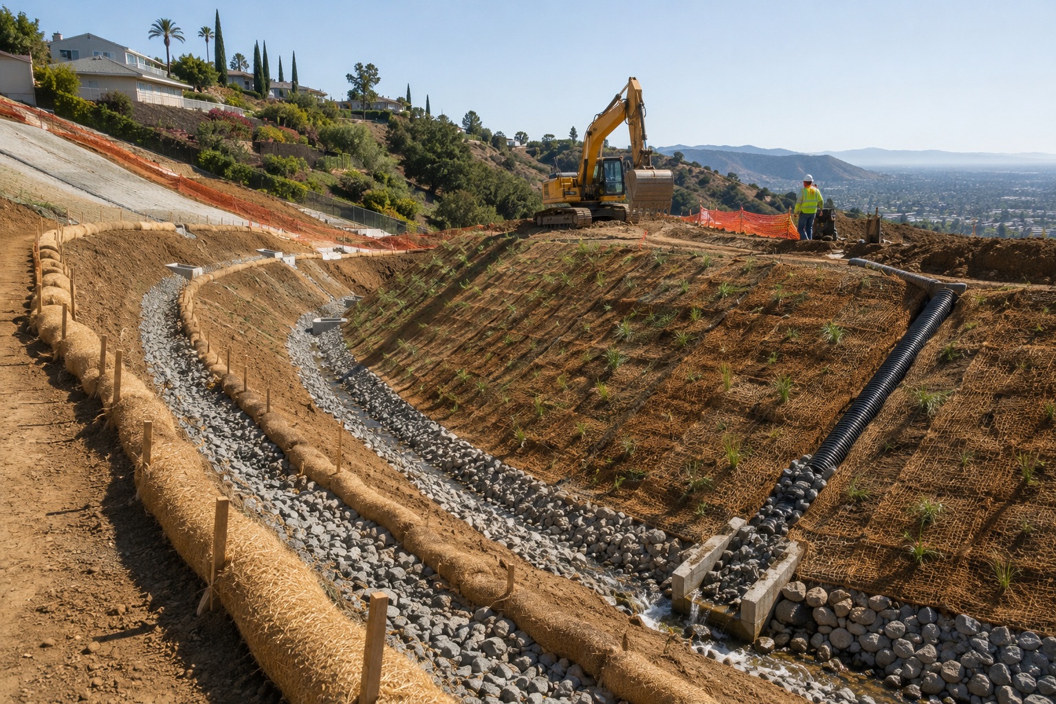 Caption 1 Geotechnical engineers conducting on-site soil sampling in Los Angeles County as part of a Geotechnical Report Southern California projects require for grading and foundation design.