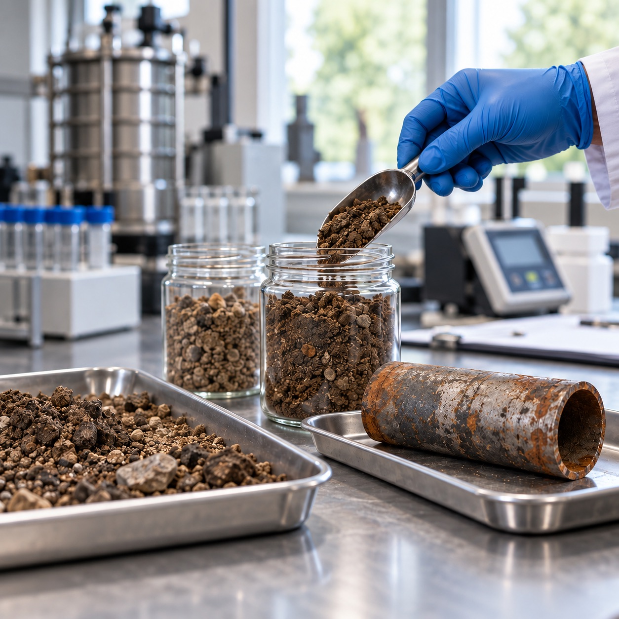 Soil corrosivity testing in progress at a commercial construction site, where engineers perform field resistivity measurements and soil analysis to protect foundations, underground pipelines, and buried utilities from long-term corrosion and structural damage.
