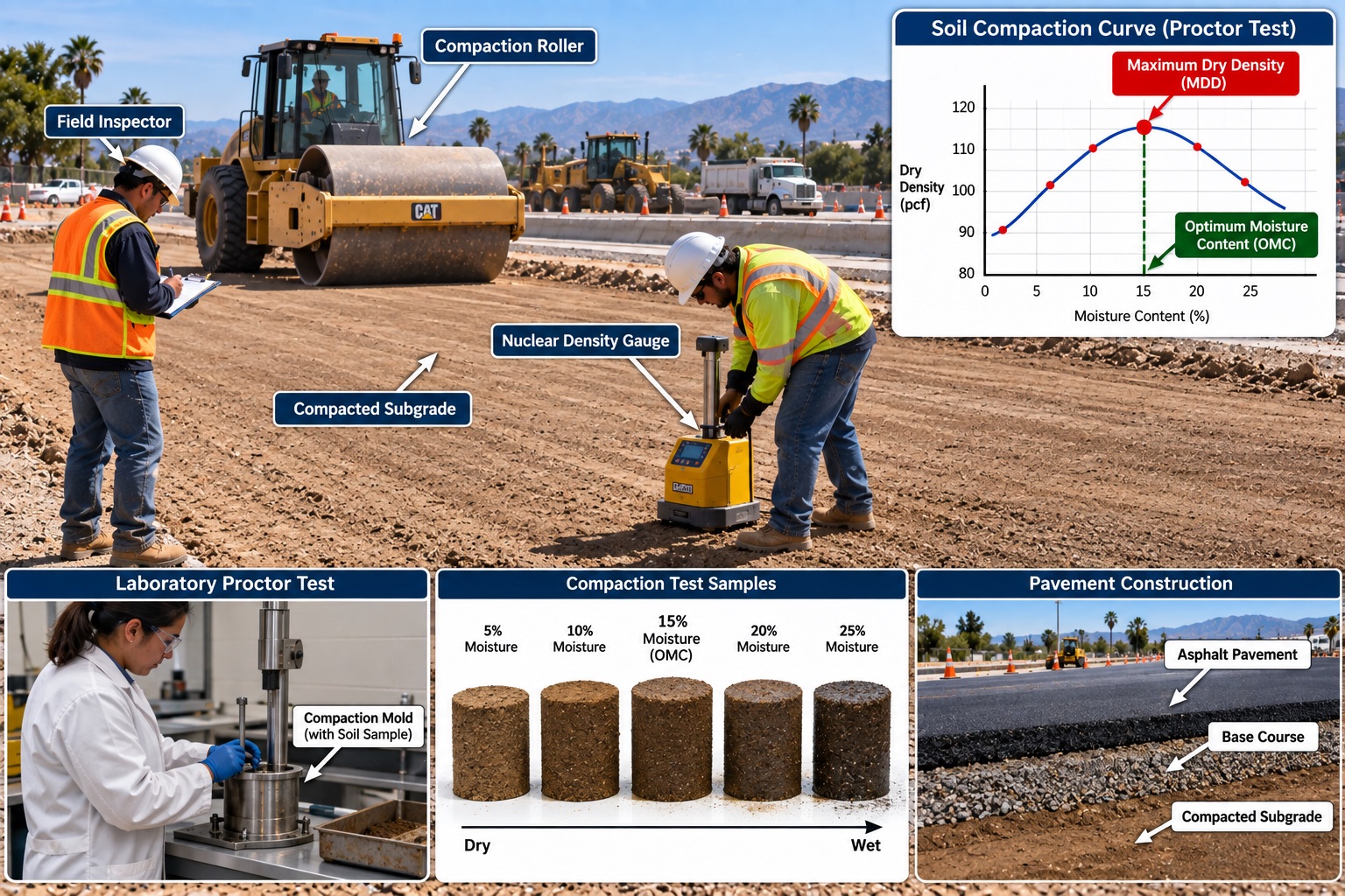 Caption 1 Field engineer performing ASTM G57 soil resistivity testing at an active construction site to evaluate corrosive soil conditions and protect buried pipelines, reinforced concrete foundations, and underground infrastructure from long-term corrosion damage.